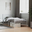 Klassiek metaal bedframe met metalen latten en extra opbergruimte - Wit / 100 x 190 cm / met hoofdbord & voetbord