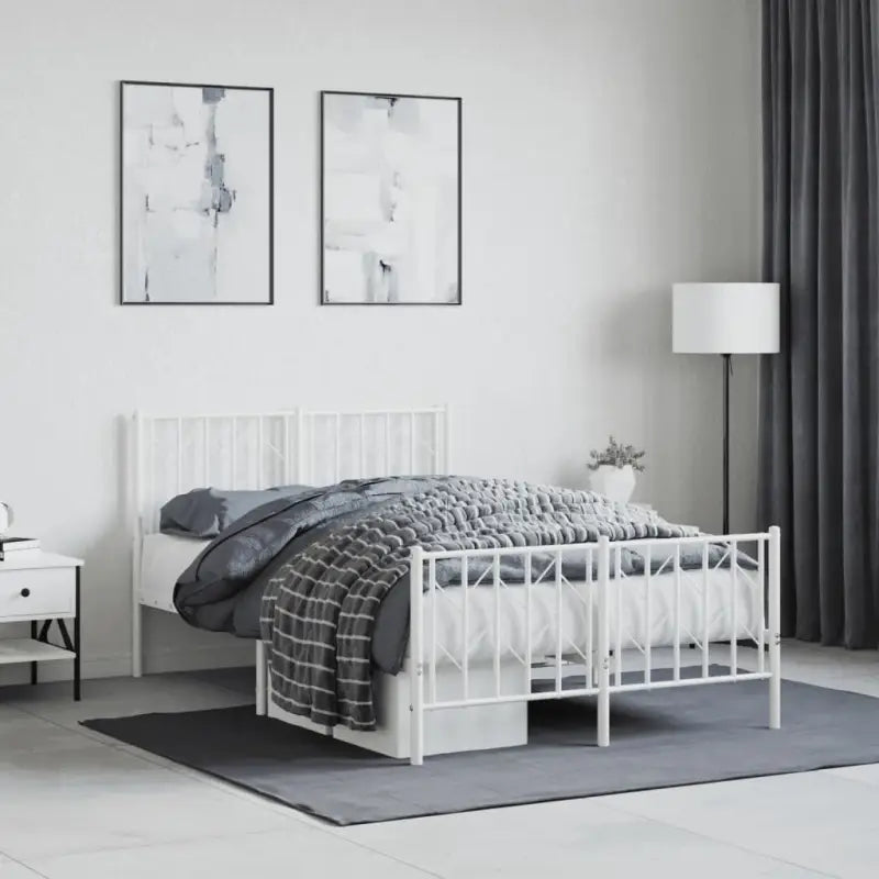 Klassiek metaal bedframe met metalen latten en extra opbergruimte - Wit / 120 x 200 cm / met hoofdbord & voetbord