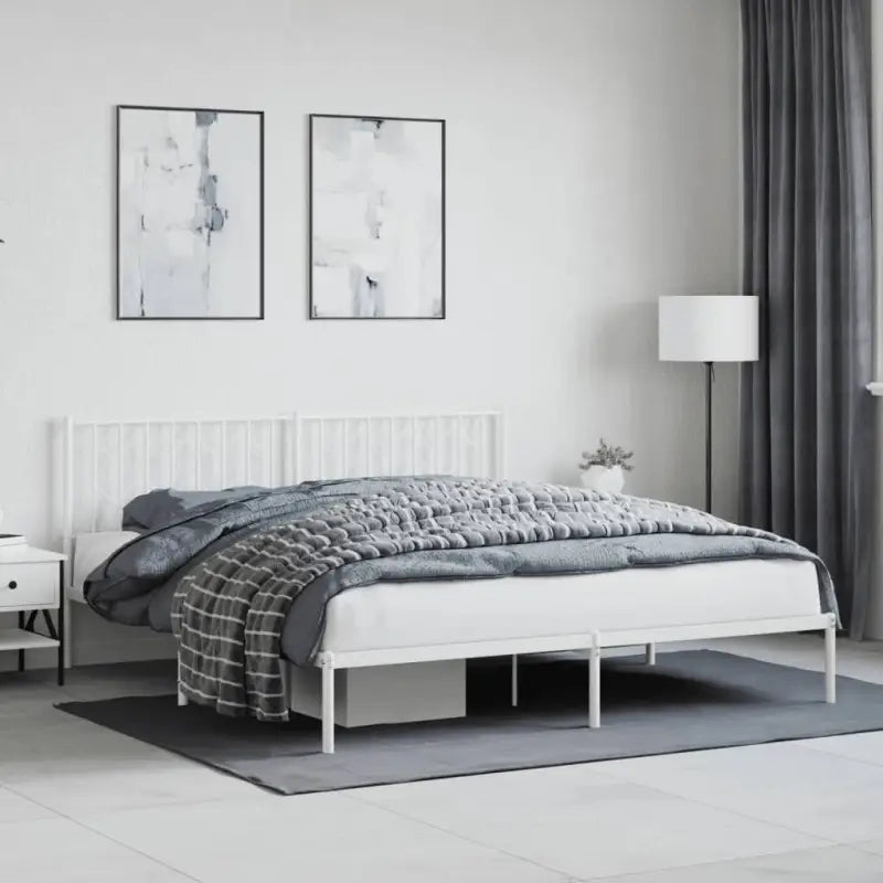 Klassiek metaal bedframe met metalen latten en extra opbergruimte - Wit / 183 x 213 cm / met hoofdbord - Bedden &