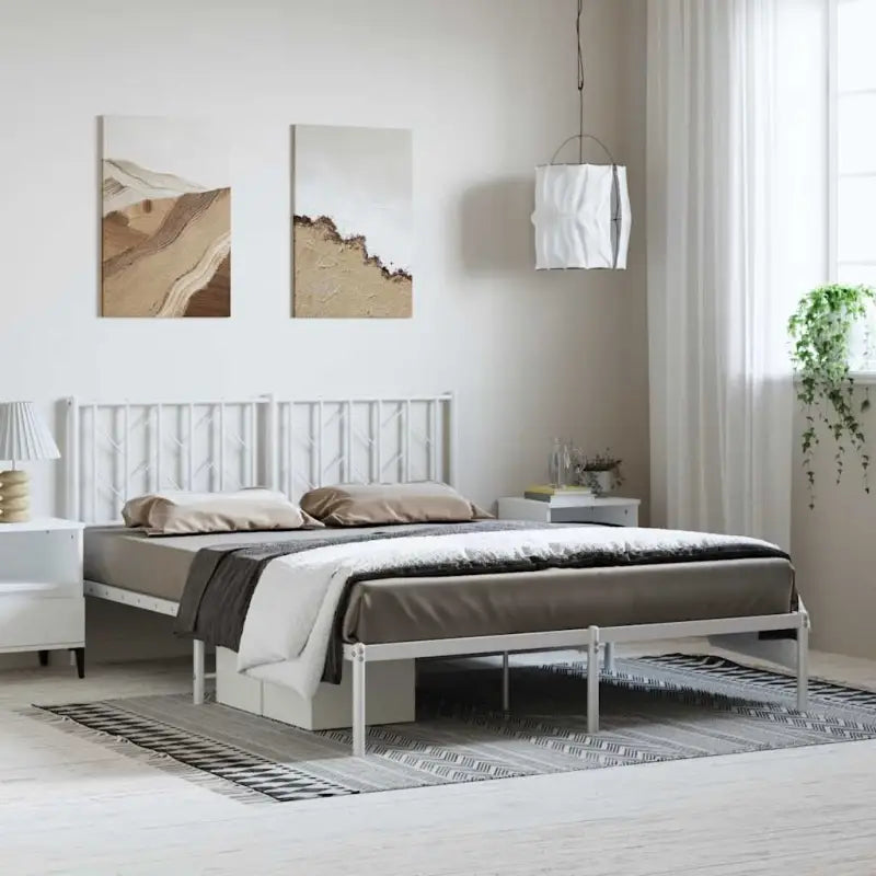 Klassiek metaal bedframe met metalen latten en extra opbergruimte - Wit / 150 x 200 cm / met hoofdbord - Bedden &