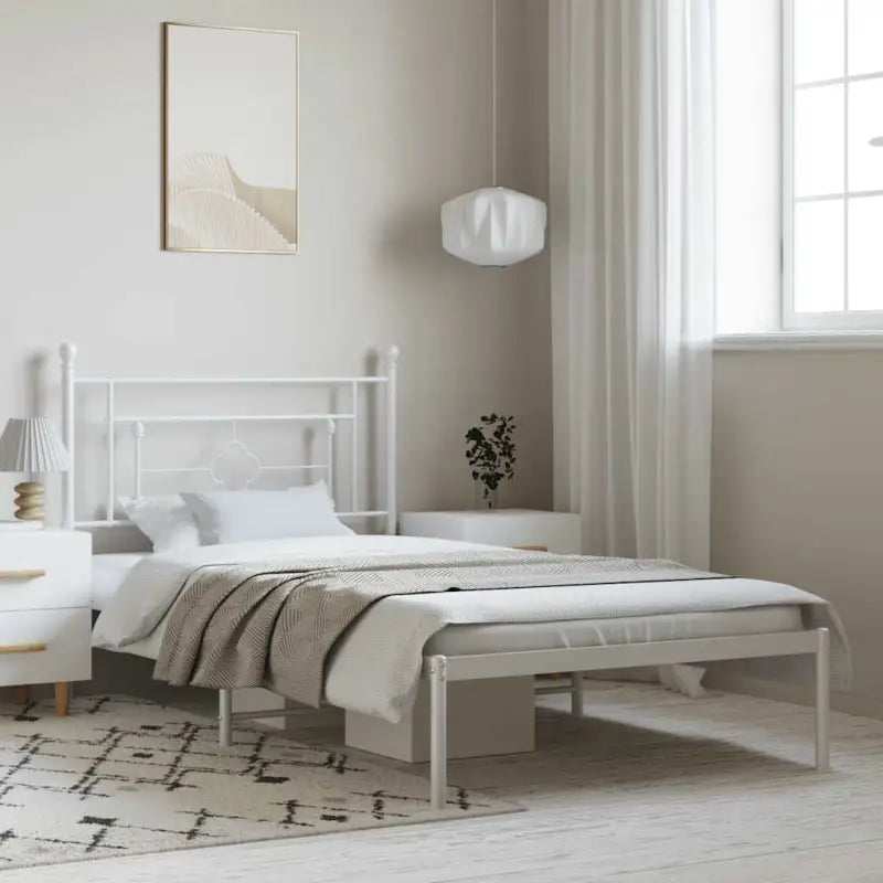 Klassiek metalen bedframe met extra opbergruimte en metalen latten - Wit / 100 x 200 cm / met hoofdbord - Bedden &