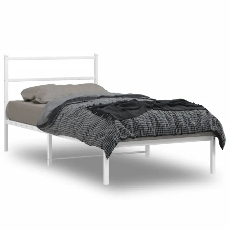 Klassiek metalen bedframe met extra opbergruimte en metalen latten - Wit / 100 x 190 cm / met hoofdbord - Bedden &