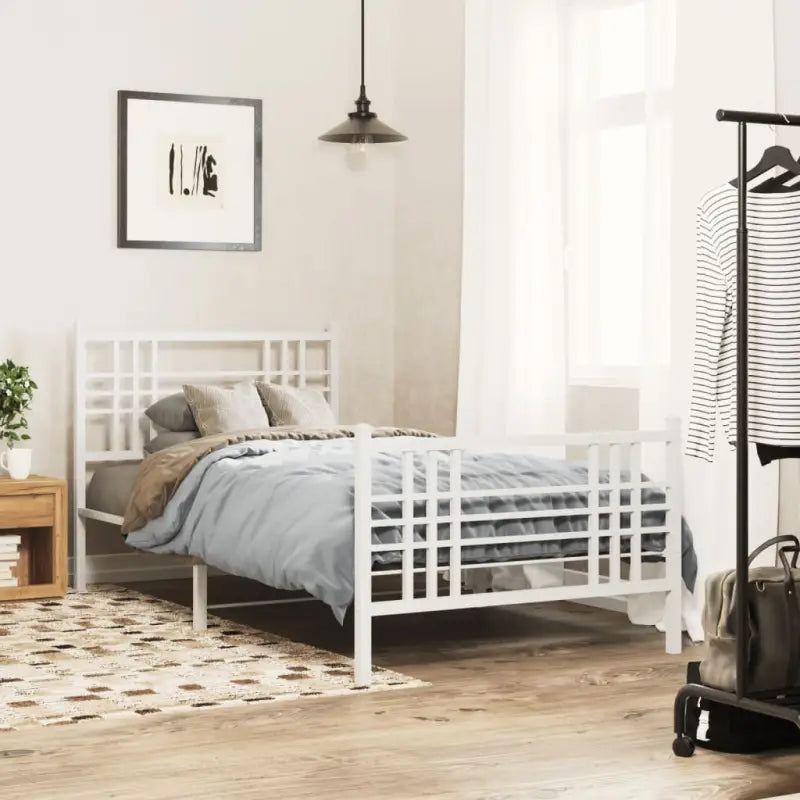 Klassiek metalen bedframe met extra opbergruimte en metalen latten - Wit / 100 x 190 cm / met hoofdbord & voetbord