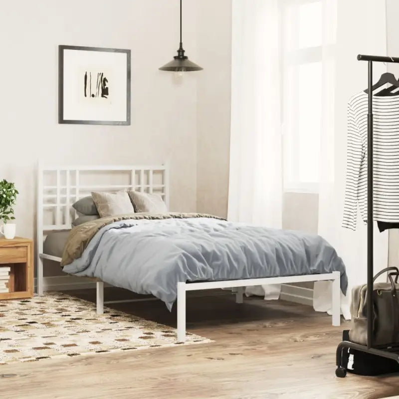 Klassiek metalen bedframe met extra opbergruimte en metalen latten - Wit / 100 x 190 cm / met hoofdbord - Bedden &