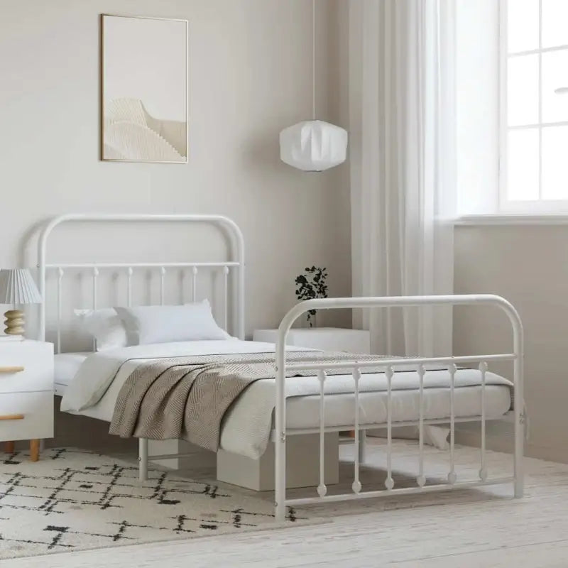 Klassiek metalen bedframe met extra opbergruimte en metalen latten - Wit / 100 x 200 cm / met hoofdbord & voetbord