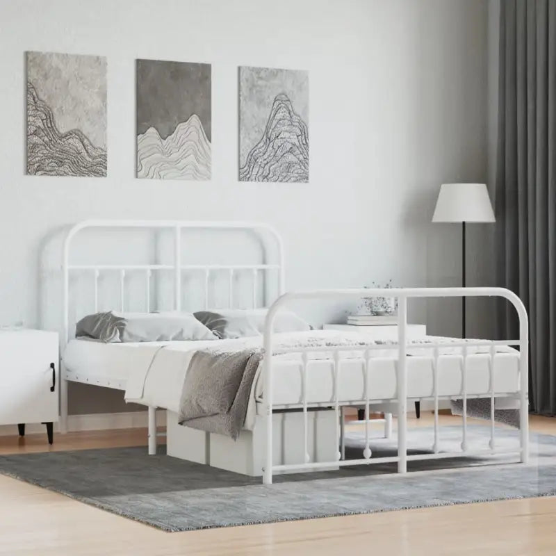 Klassiek metalen bedframe met extra opbergruimte en metalen latten - Wit / 120 x 190 cm / met hoofdbord & voetbord