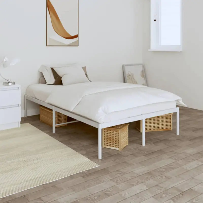 Klassiek metalen bedframe met extra opbergruimte en metalen latten - Wit / 120 x 200 cm / zonder hoofdbord - Bedden &