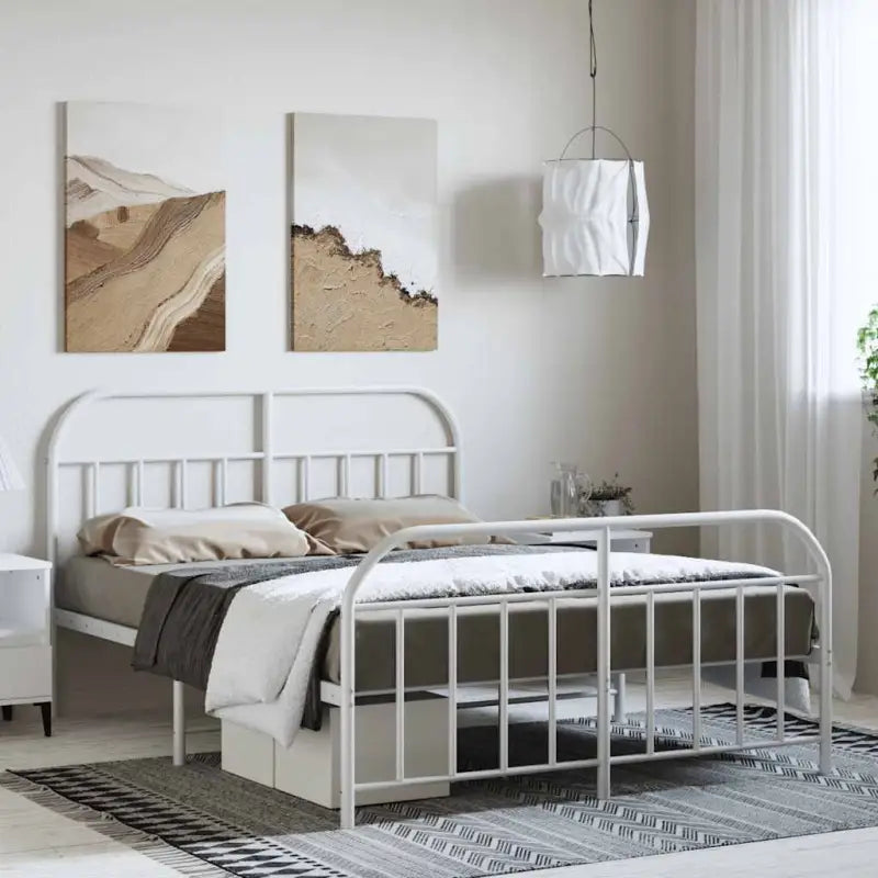 Klassiek metalen bedframe met extra opbergruimte en metalen latten - Wit / 135 x 190 cm / met hoofdbord & voetbord