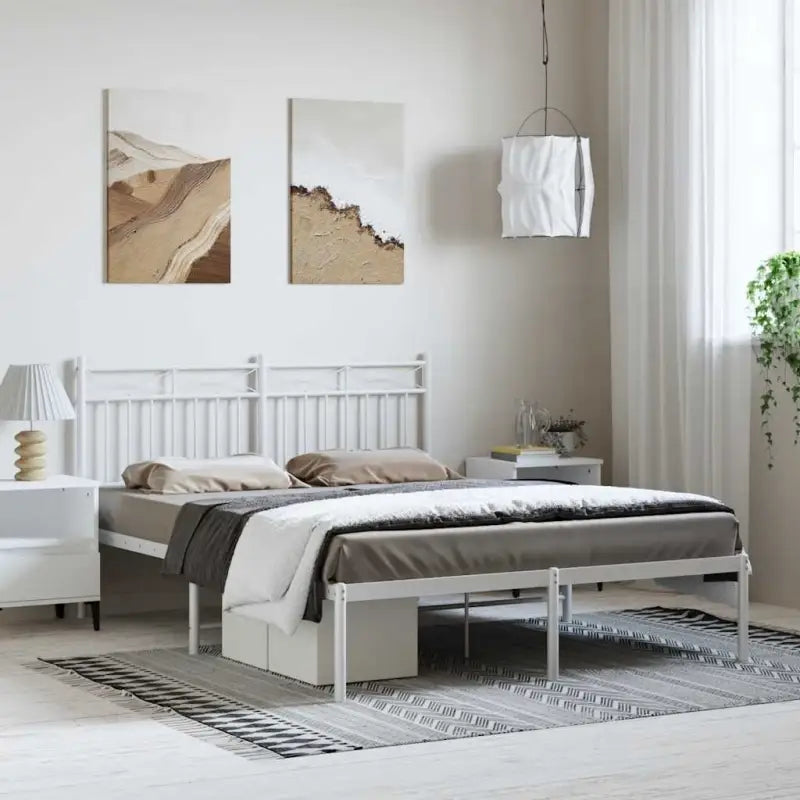 Klassiek metalen bedframe met extra opbergruimte en metalen latten - Wit / 135 x 190 cm / met hoofdbord - Bedden &