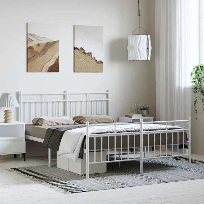 Klassiek metalen bedframe met extra opbergruimte en metalen latten - Wit / 135 x 190 cm / met hoofdbord & voetbord