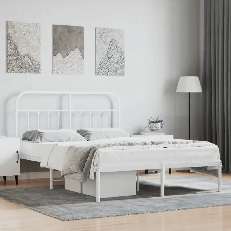 Klassiek metalen bedframe met extra opbergruimte en metalen latten - Wit / 140 x 200 cm / met hoofdbord - Bedden &