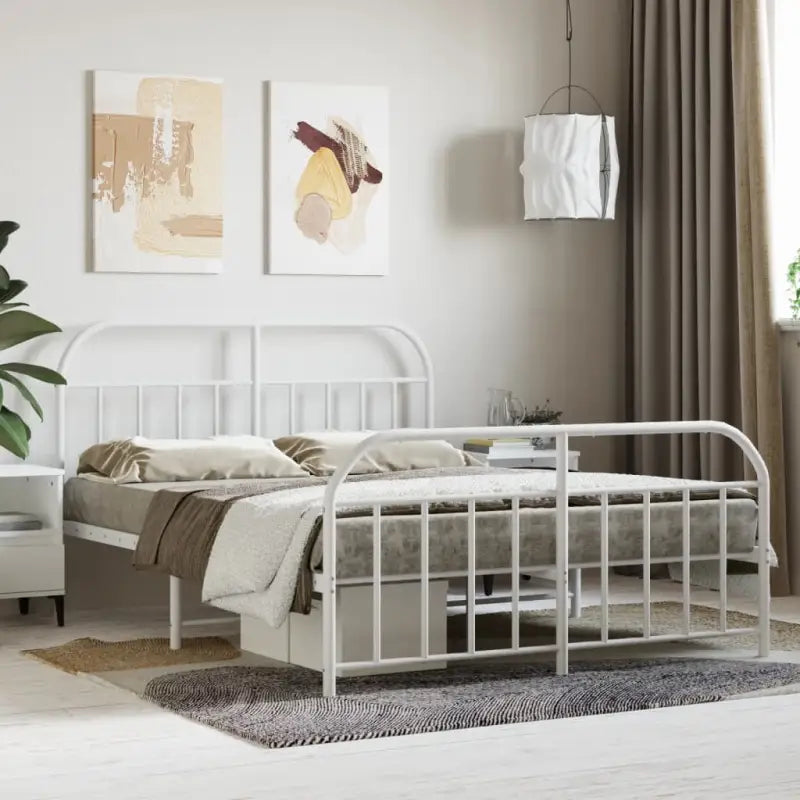 Klassiek metalen bedframe met extra opbergruimte en metalen latten - Wit / 140 x 200 cm / met hoofdbord & voetbord