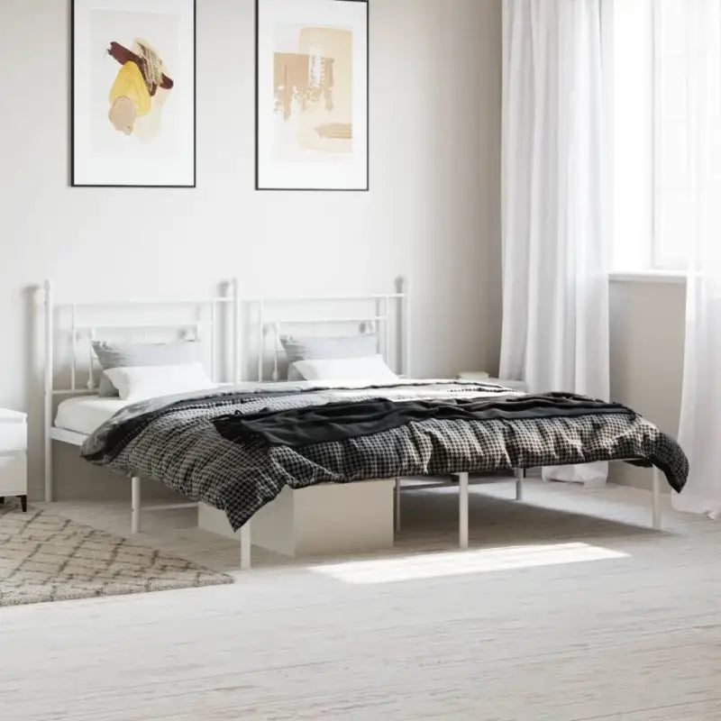 Klassiek metalen bedframe met extra opbergruimte en metalen latten - Wit / 183 x 213 cm / met hoofdbord - Bedden &