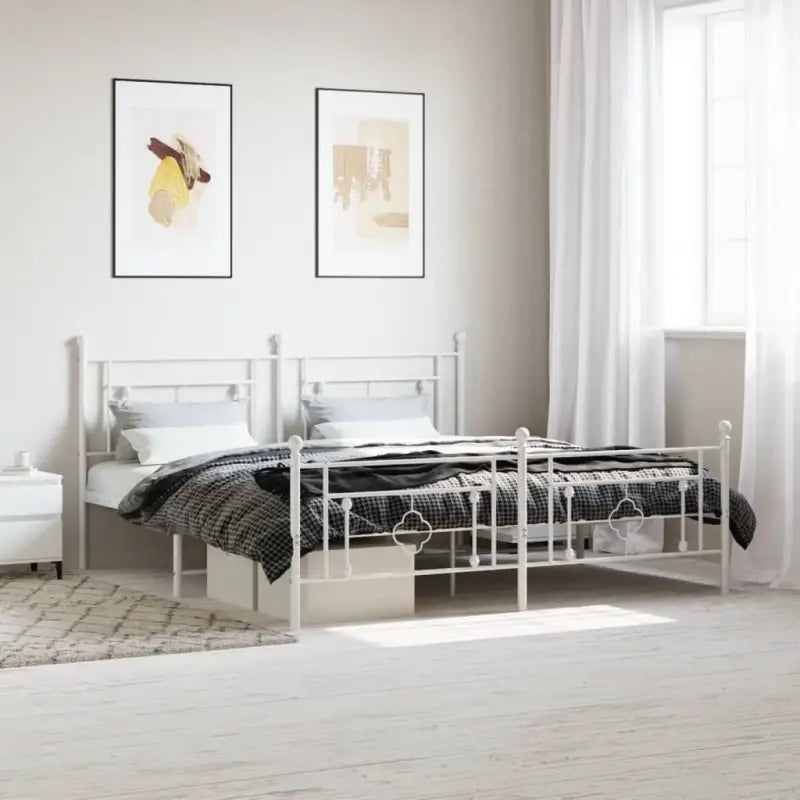 Klassiek metalen bedframe met extra opbergruimte en metalen latten - Wit / 183 x 213 cm / met hoofdbord & voetbord
