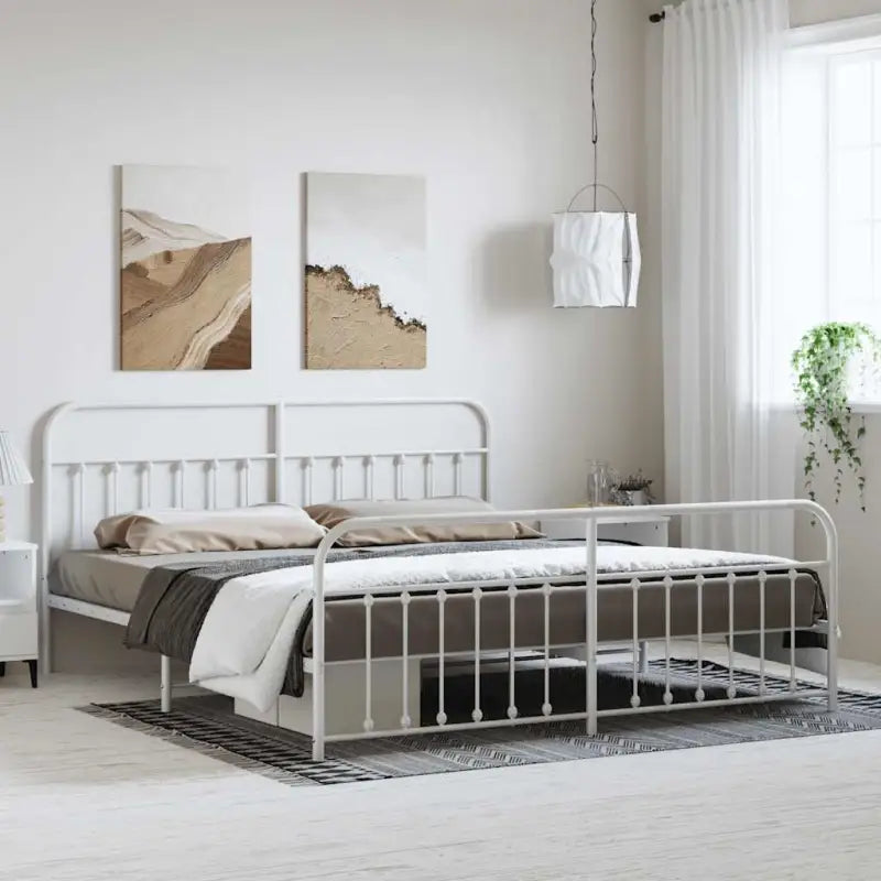 Klassiek metalen bedframe met extra opbergruimte en metalen latten - Wit / 183 x 213 cm / met hoofdbord & voetbord