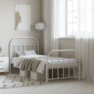 Klassiek metalen bedframe met extra opbergruimte en metalen latten - Wit / 90 x 190 cm / met hoofdbord & voetbord