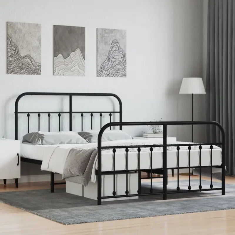 Klassiek metalen bedframe met extra opbergruimte en metalen latten - Zwart / 140 x 190 cm / met hoofdbord & voetbord