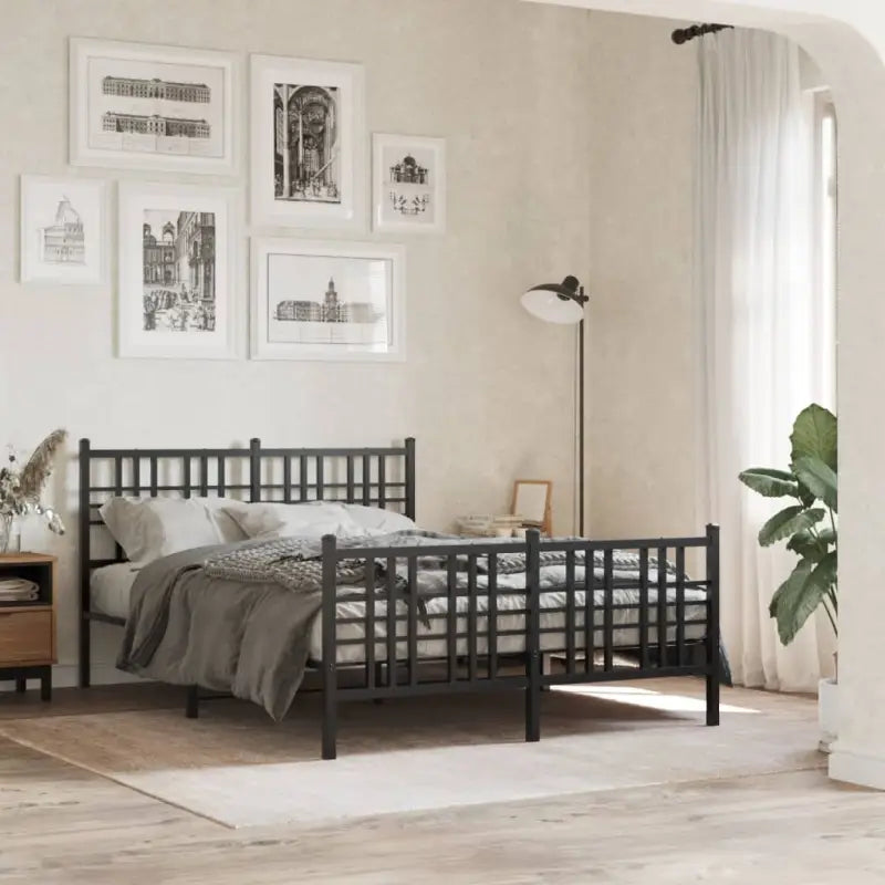 Klassiek metalen bedframe met extra opbergruimte en metalen latten - Zwart / 120 x 190 cm / met hoofdbord & voetbord
