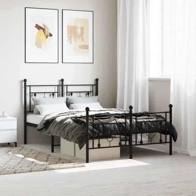 Klassiek metalen bedframe met extra opbergruimte en metalen latten - Zwart / 120 x 200 cm / met hoofdbord & voetbord