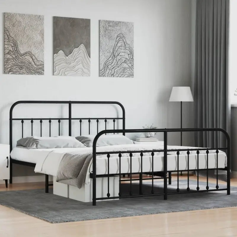 Klassiek metalen bedframe met extra opbergruimte en metalen latten - Zwart / 180 x 200 cm / met hoofdbord & voetbord