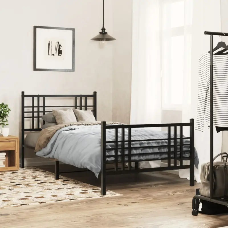 Klassiek metalen bedframe met extra opbergruimte en metalen latten - Zwart / 107 x 203 cm / met hoofdbord & voetbord