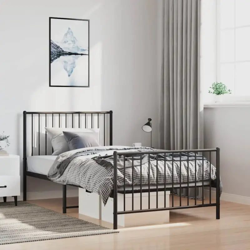 Klassiek metalen bedframe met extra opbergruimte en metalen latten - Zwart / 100 x 200 cm / met hoofdbord & voetbord
