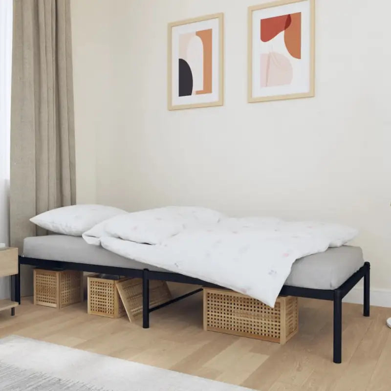 Klassiek metalen bedframe met extra opbergruimte en metalen latten - Zwart / 80 x 200 cm / zonder hoofdbord - Bedden &