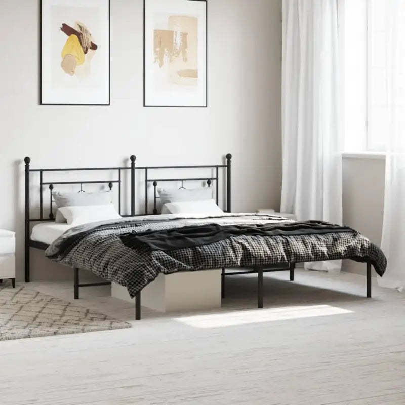 Klassiek metalen bedframe met extra opbergruimte en metalen latten - Zwart / 180 x 200 cm / met hoofdbord - Bedden &