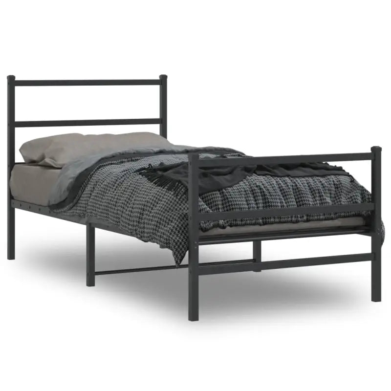 Klassiek metalen bedframe met extra opbergruimte en metalen latten - Zwart / 90 x 200 cm / met hoofdbord & voetbord