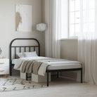 Klassiek metalen bedframe met extra opbergruimte en metalen latten - Zwart / 90 x 190 cm / met hoofdbord - Bedden &