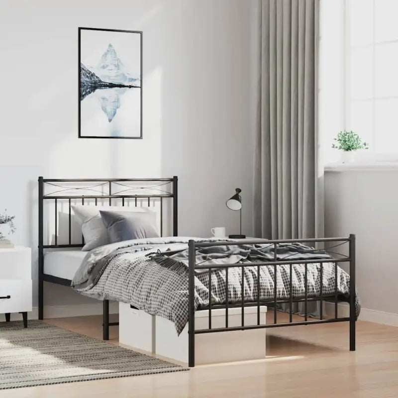 Klassiek metalen bedframe met extra opbergruimte en metalen latten - Zwart / 100 x 190 cm / met hoofdbord & voetbord