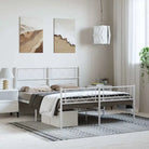 Klassiek metalen bedframe met metalen latten en extra opbergruimte - Wit / 135 x 190 cm / met hoofdbord & voetbord