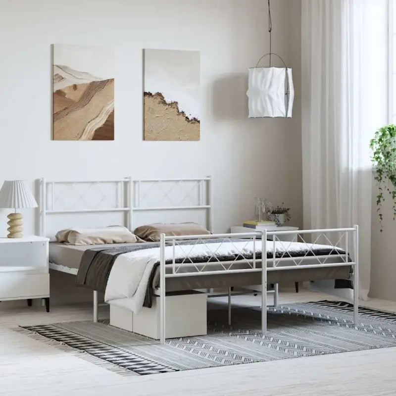 Klassiek metalen bedframe met metalen latten en extra opbergruimte - Wit / 135 x 190 cm / met hoofdbord & voetbord