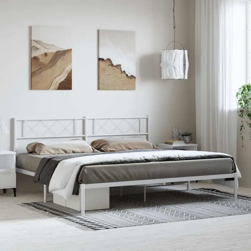 Klassiek metalen bedframe met metalen latten en extra opbergruimte - Wit / 193 x 203 cm / met hoofdbord - Bedden &