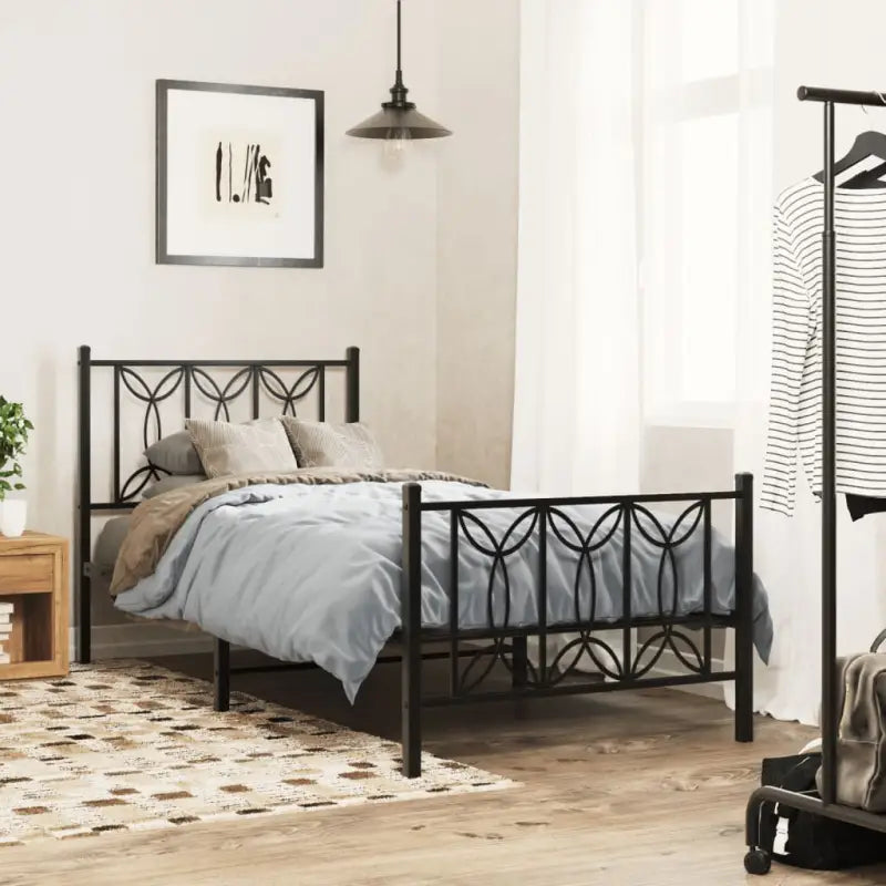 Klassiek metalen latten bedframe met extra opbergruimte - Zwart / 75 x 190 cm / met hoofdbord & voetbord - Bedden &