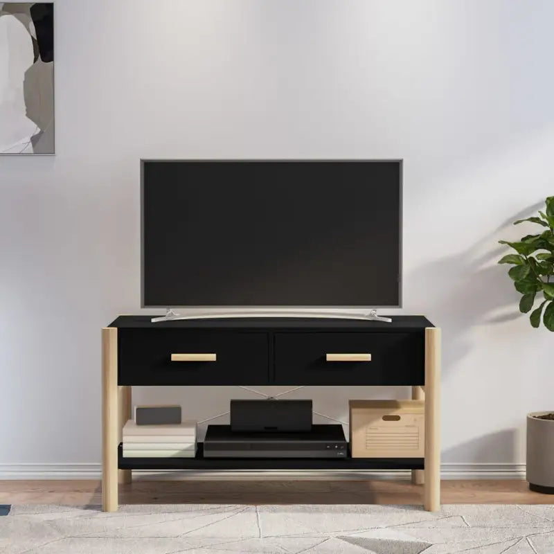 Klassiek Tv-meubel met bewerkt hout en houten poots voor stijl en duurzaamheid - Zwart / 1 - Tv-meubels