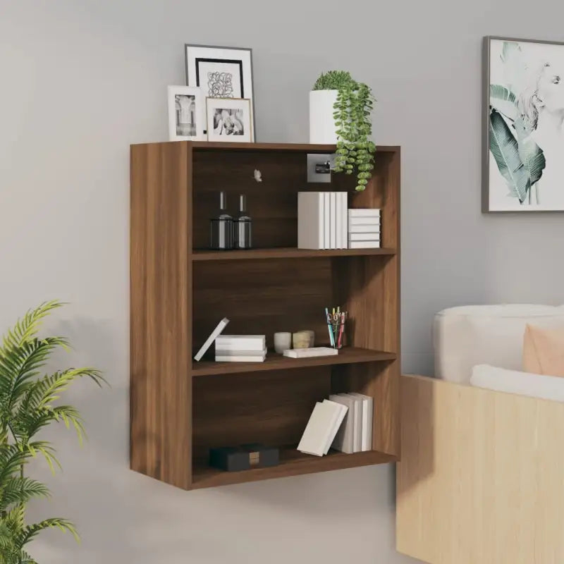 Klassieke bewerkt hout hangkast voor muurruimte en decoratie - bruin eikenkleur / 1 - Dressoirs & buffetkasten