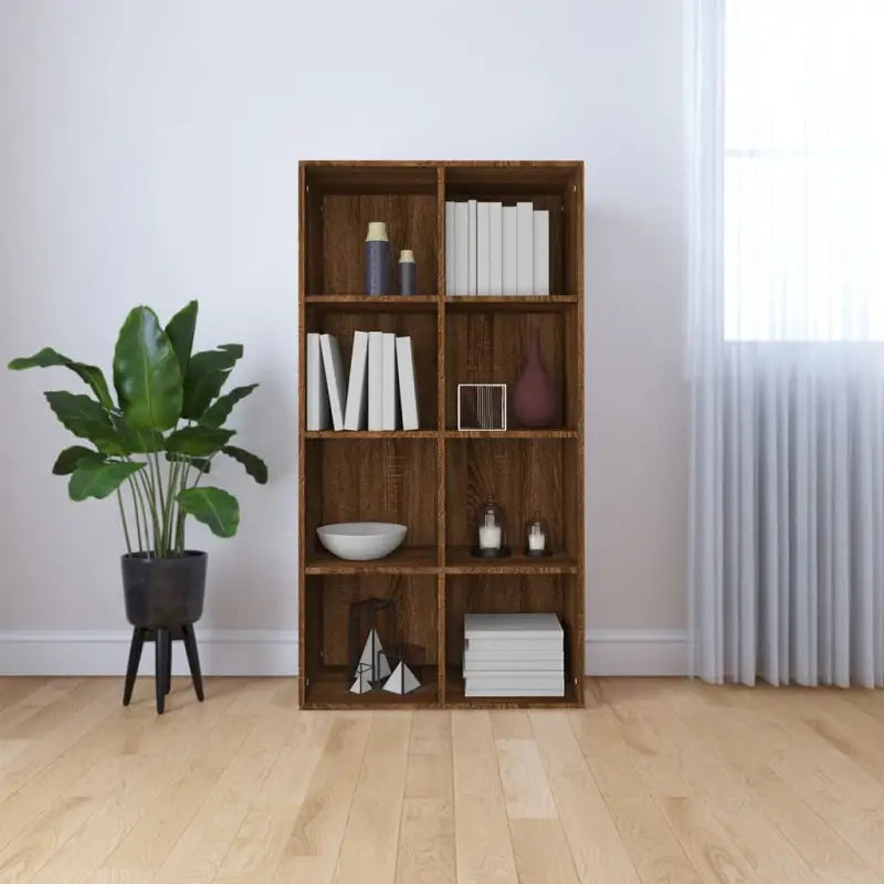 Klassieke boekenkast in bewerkt hout met strak ontwerp en duurzaamheid - bruin eikenkleur / 66 x 30 x 130 cm / 1