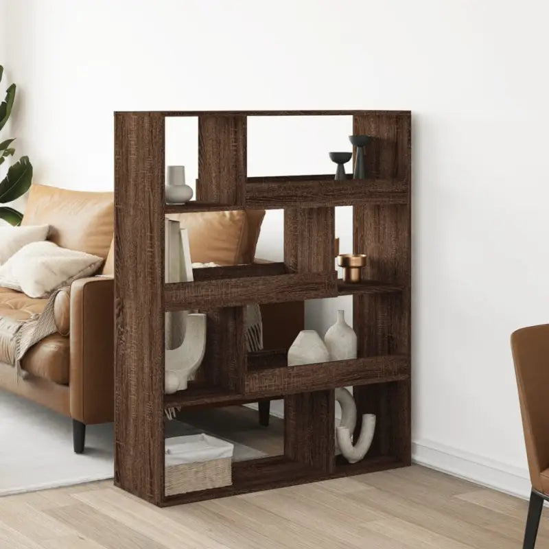 Klassieke boekenkast van bewerkt hout met strak ontwerp - bruin eikenkleur / 1 / 125.5 cm - Boekenkasten