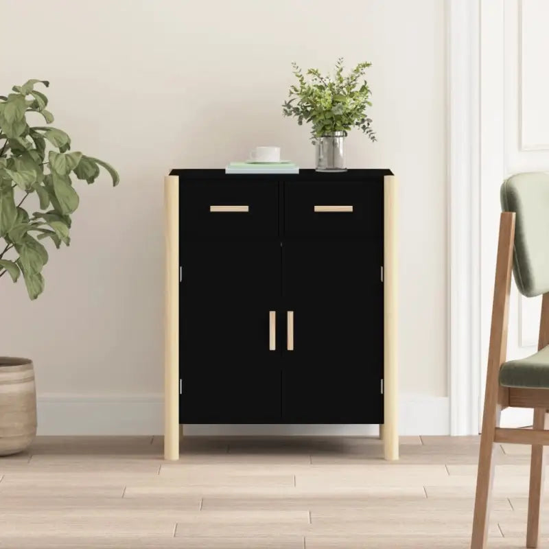 Klassieke dressoirs met bewerkt hout en houten poten - Zwart / 1 - Dressoirs & buffetkasten