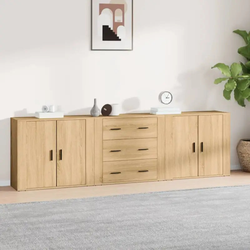 Klassieke dressoirs van bewerkt hout met tijdloze uitstraling - Sonoma eiken / 3 - Dressoirs & buffetkasten
