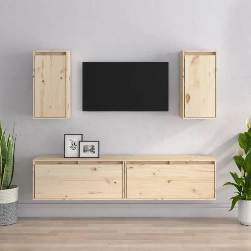 Klassieke hang Tv-meubel van massief grenenhout voor moderne kamers - Naturel / 4 - Tv-meubels