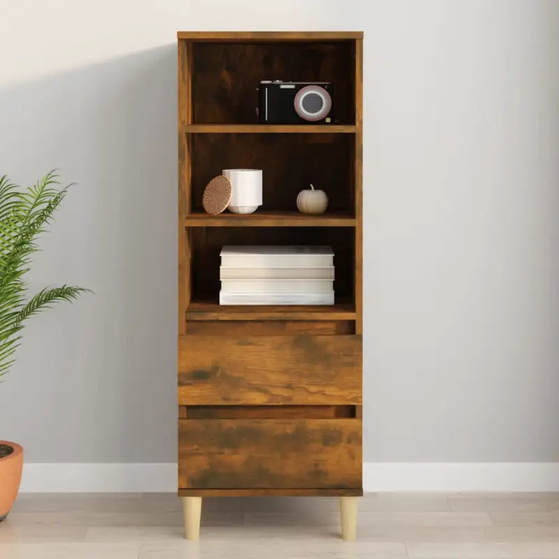 Klassieke hoge kast van bewerkt hout met houten poten en duurzame afwerking - Gerookt eiken / 1 - Dressoirs &