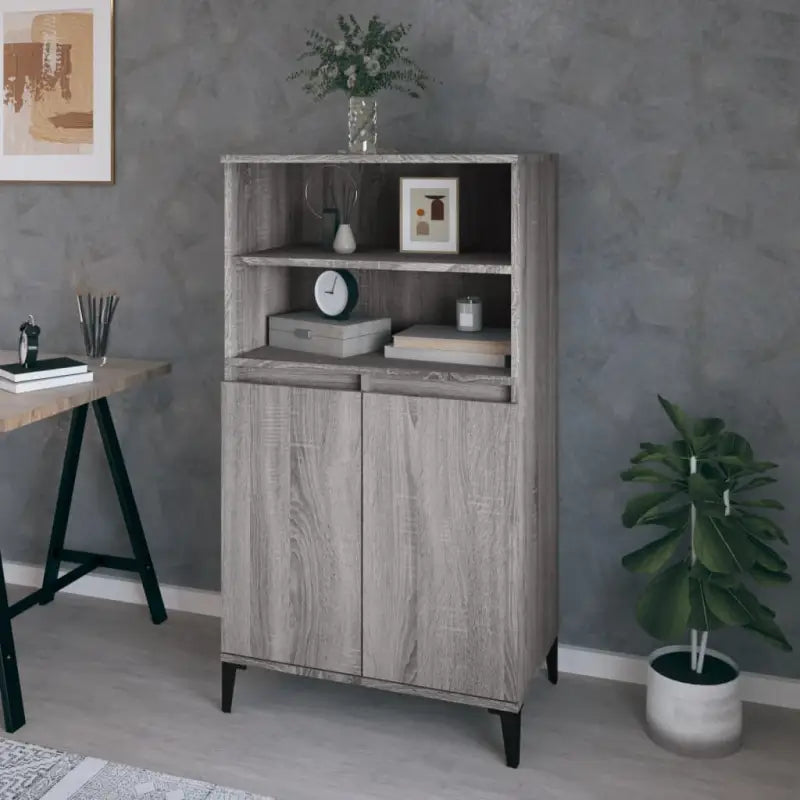 Klassieke hoge kast van bewerkt hout voor een stijlvolle inrichting - Grijs sonoma / 1 - Dressoirs & buffetkasten