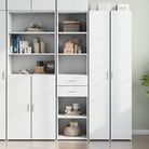 Klassieke hoge kast van bewerkt hout voor een stijlvolle keuken of woonkamer - Wit / 1 - Dressoirs & buffetkasten