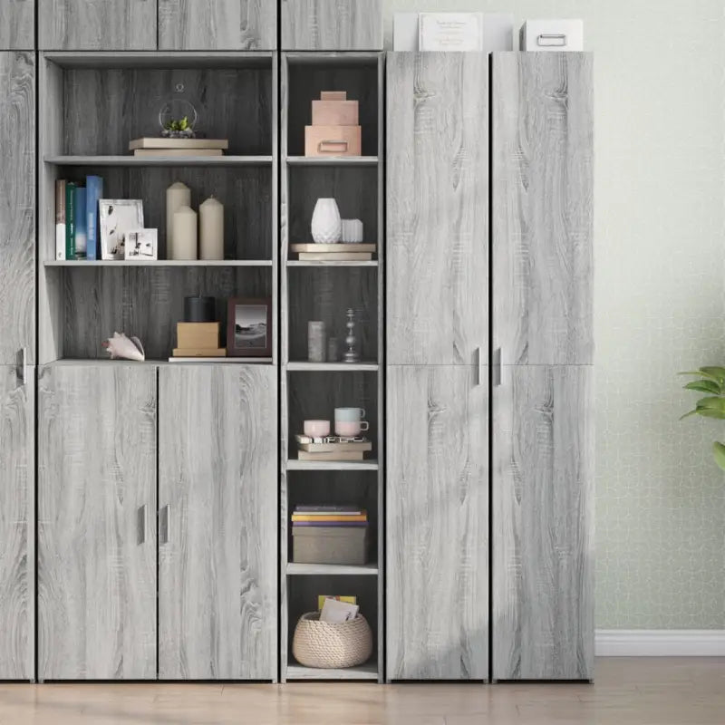 Klassieke hoge kast van bewerkt hout voor in je interieur - Grijs sonoma / 1 - Dressoirs & buffetkasten