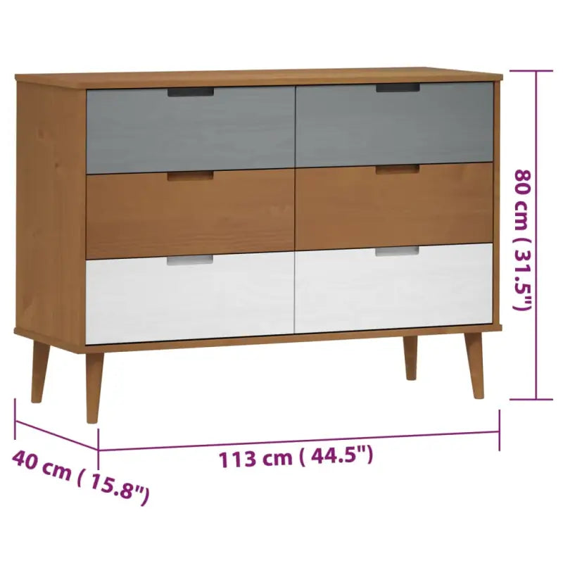 Klassieke houten ladekast van massief grenenhout in Scandinavische stijl - Commodes & ladekasten