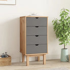 Klassieke houten ladekast van massief grenenhout met Scandinavisch design - Bruin en grijs / 1 - Commodes & ladekasten