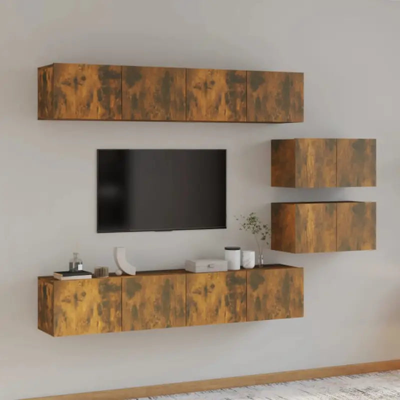 Klassieke televisiekast met bewerkt hout voor een stijlvol interieur - Gerookt eiken / 6 / 80 cm - Tv-meubels