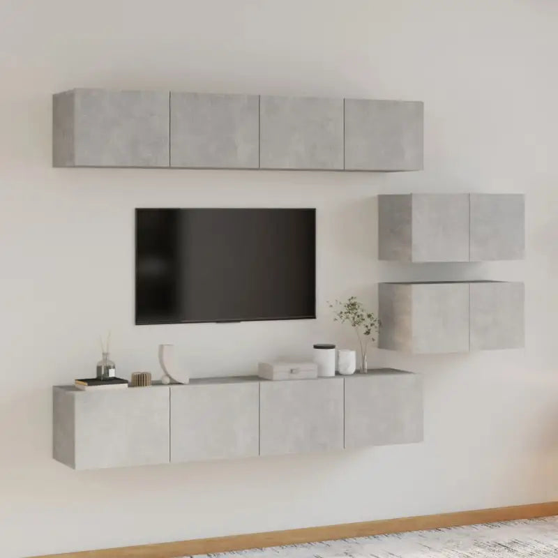 Klassieke televisiekast met bewerkt hout voor een stijlvol interieur - Betongrijs / 6 / 80 cm - Tv-meubels